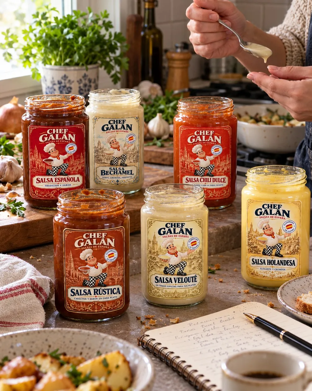 Los tarros de Chef Galán en una cocina