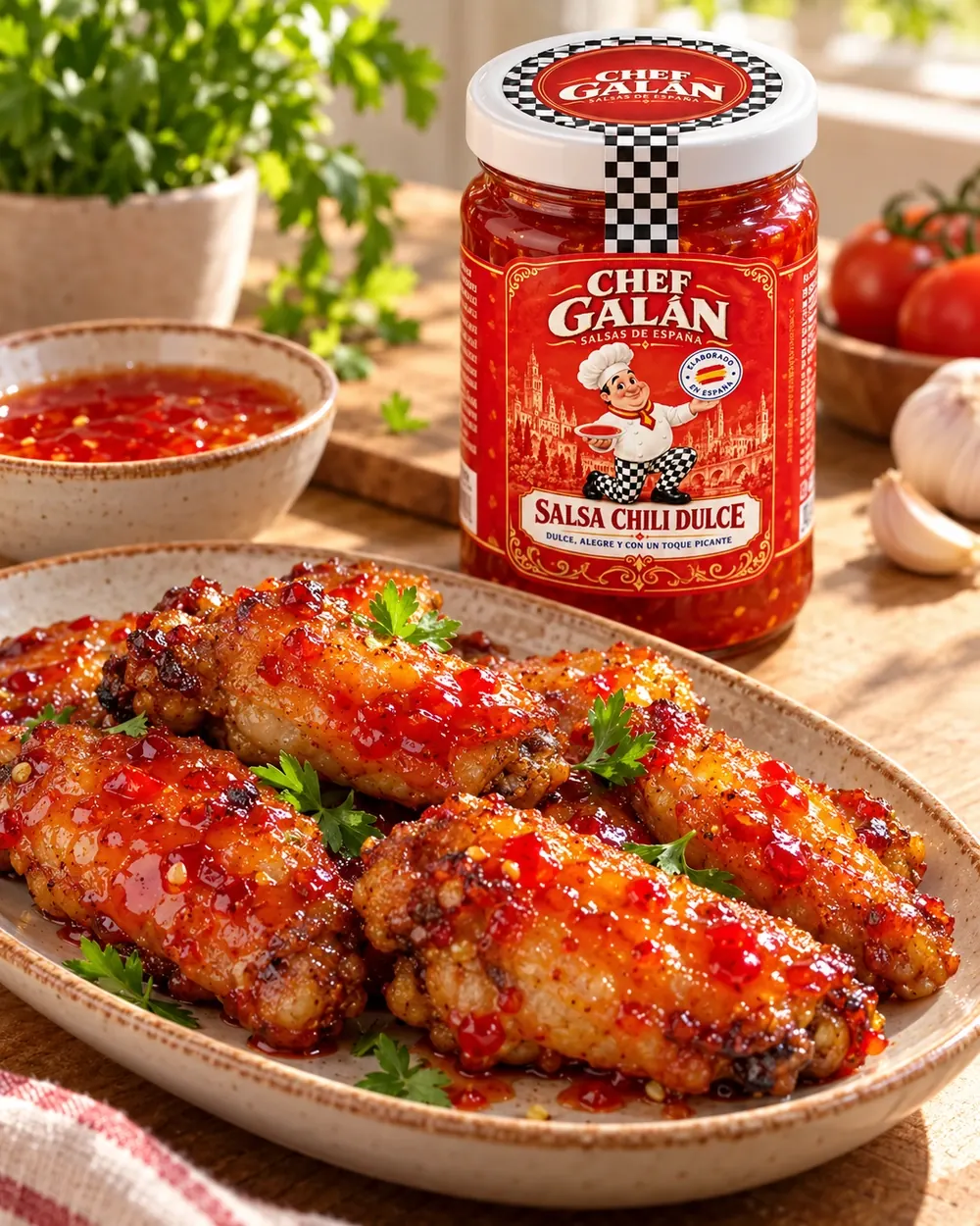 Alitas de pollo glaseadas al chili dulce