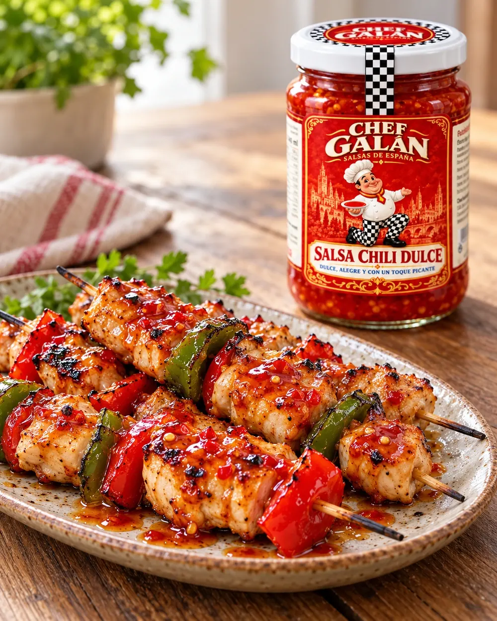 Brochetas de pollo y pimiento