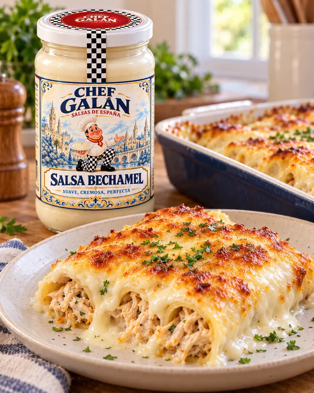 Canelones de pollo asado