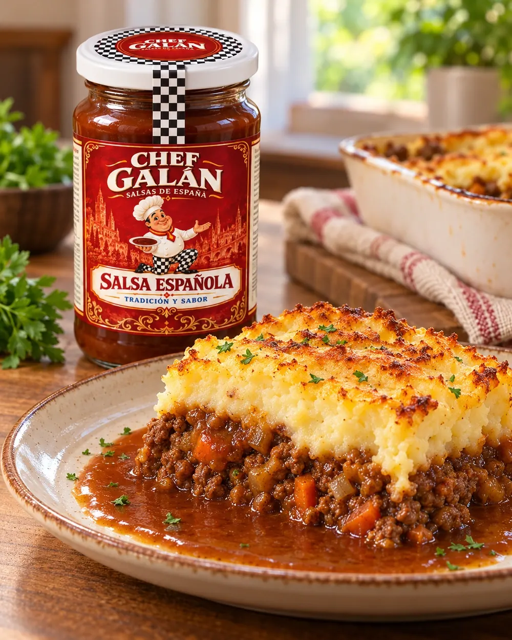 Pastel de carne con puré gratinado