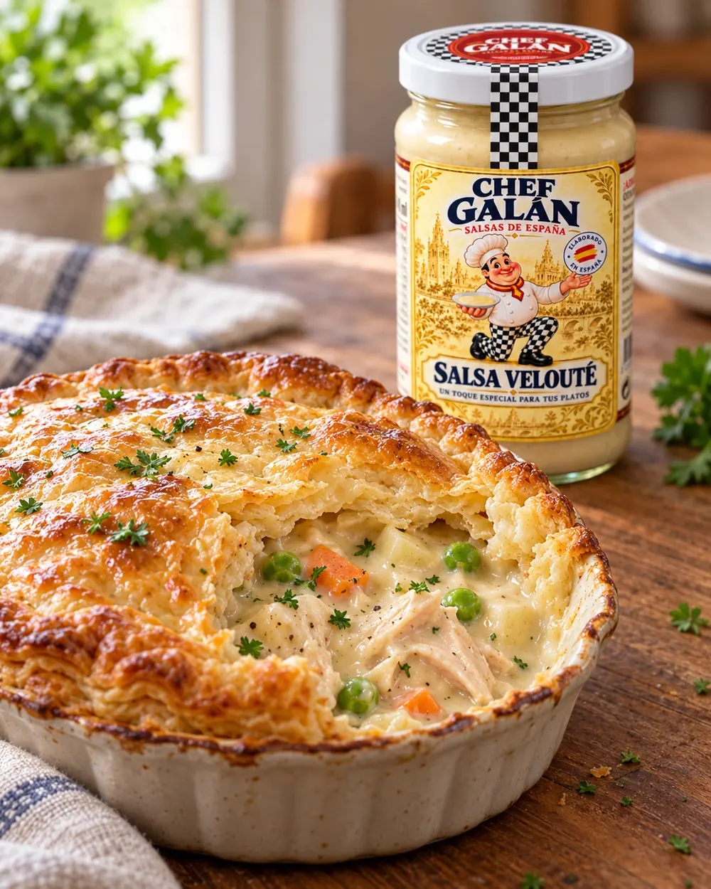 Pastel de pollo con tapa de hojaldre