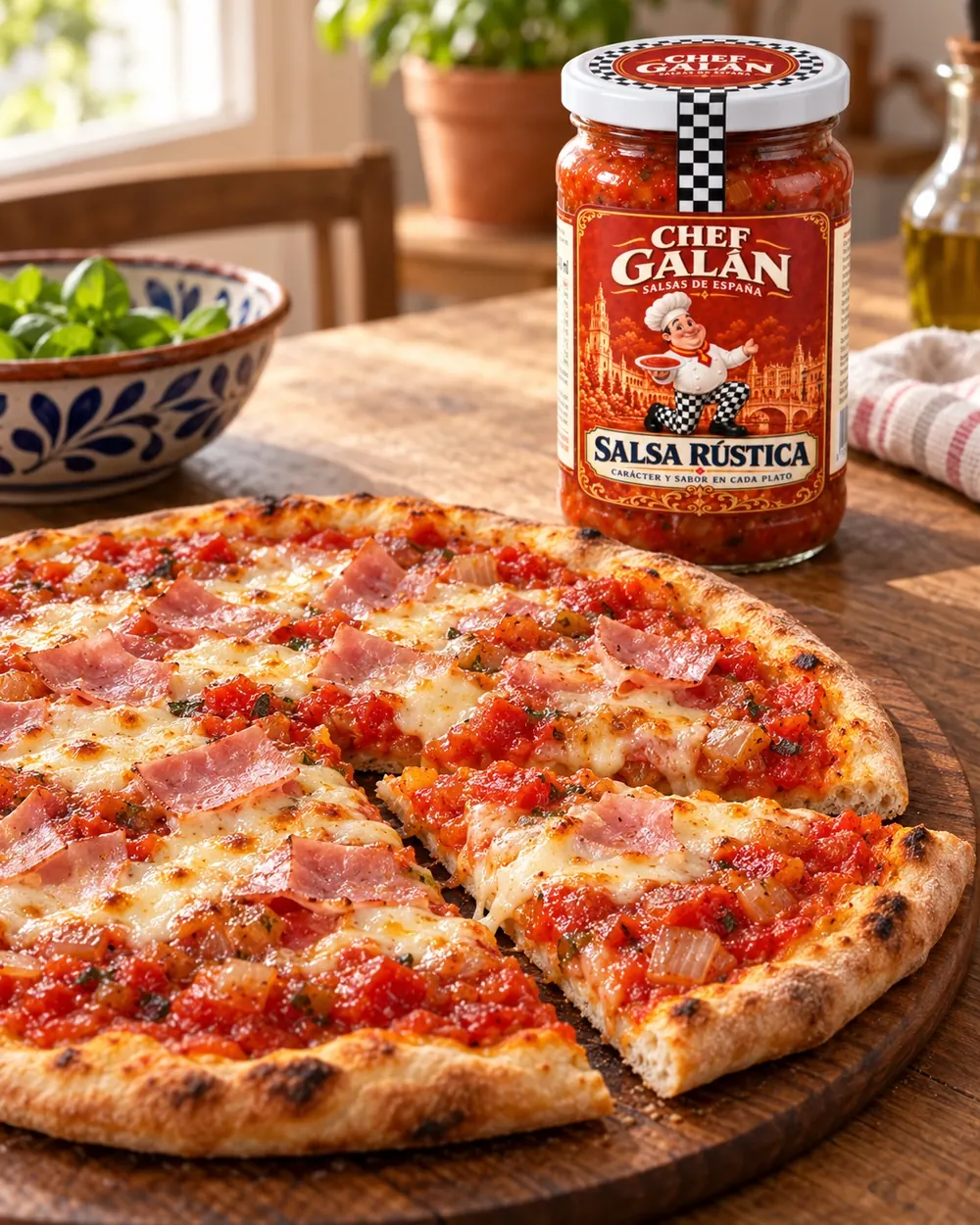 Pizza casera de jamón y queso