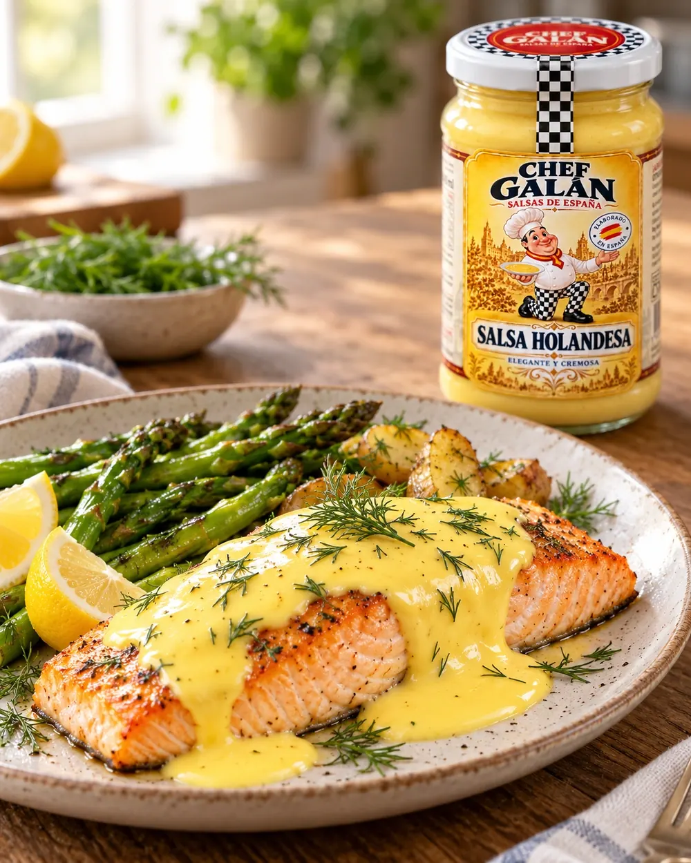 Lomo de salmón con holandesa y eneldo