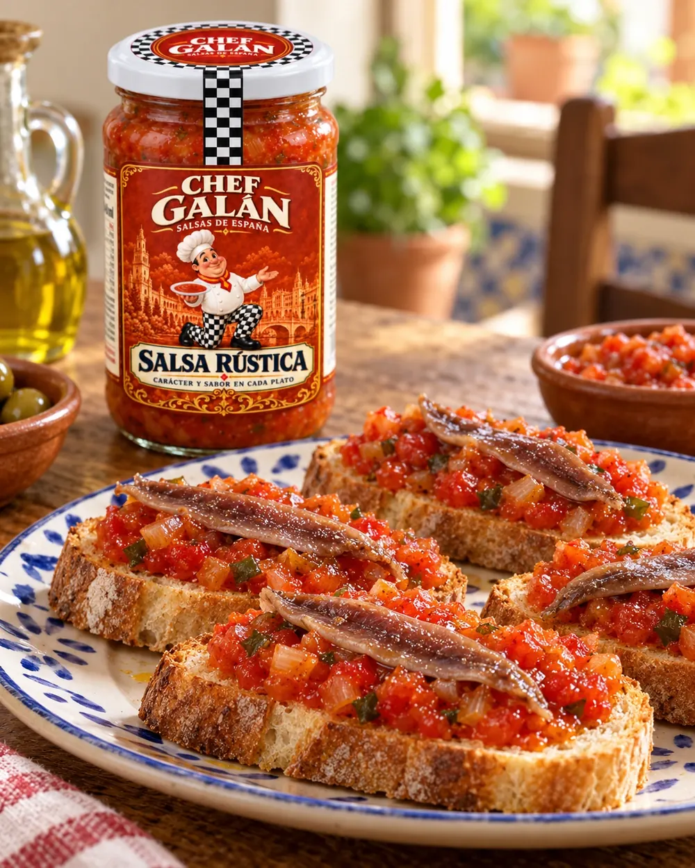 Tostas de salsa rústica y anchoa